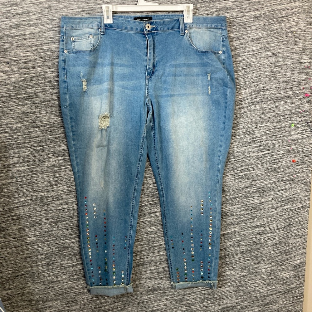 Ashley Stewart Blue Cropped Ankle Jeans with Colored Rhinestones